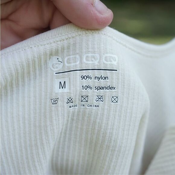 OQQ Ivory White Ribbed Square Neck Tank Bodysuit - Picture 6 of 6